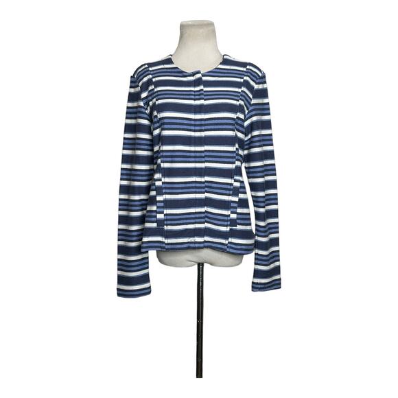 DB Blue and Ivory Striped Front Zip Front Pockets Cotton Jacket Size Small - Picture 9 of 11